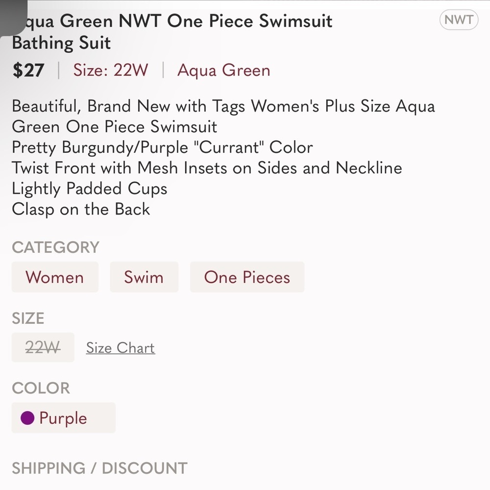 AQUA Green Brand One Piece Swimsuit Bathing Suit - Picture 10 of 10